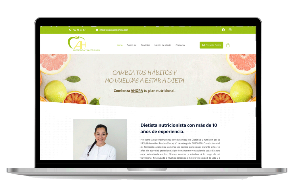 página web nutrición ainize